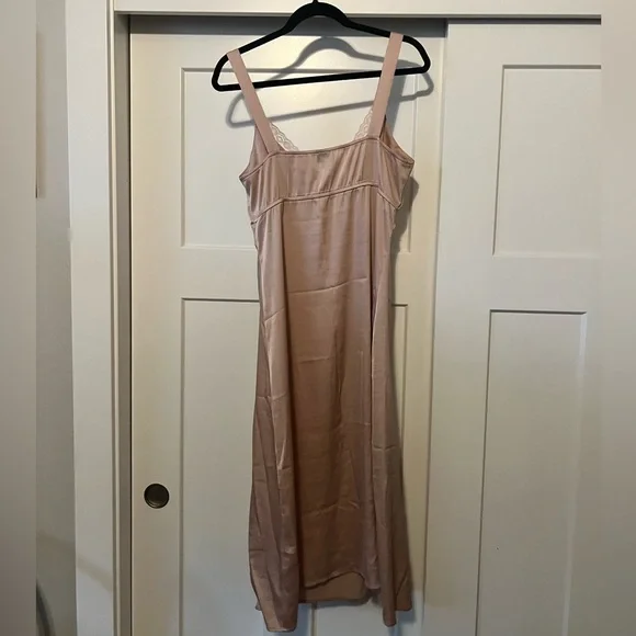 Beverly and Beck Satin Lace Trim V-Neck Midi Dress - Picture 6 of 6